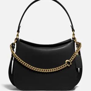 Coach Signature Chain Boho Crossbody Bag With Gold Chain and Snap Closure